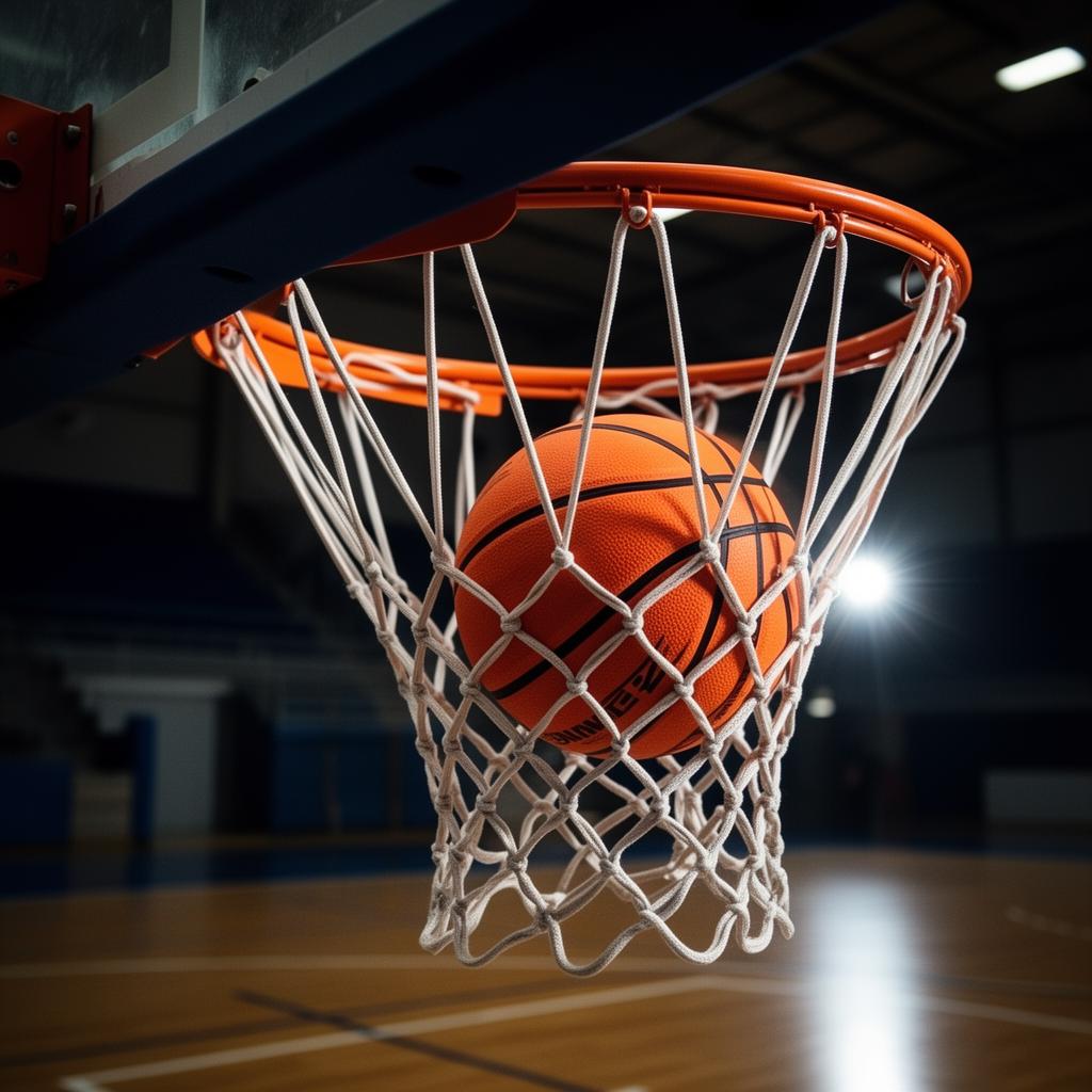 Netball passing through the goal ring
